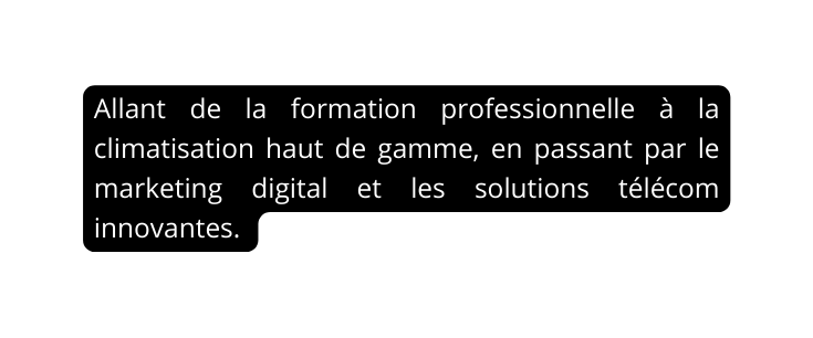 Allant de la formation professionnelle à la climatisation haut de gamme en passant par le marketing digital et les solutions télécom innovantes